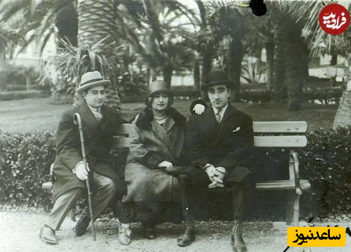 خدیجه خانم حضرت قدسیه خواهر احمدشاه قاجار با همسر و یکی از برادرانش در اروپا