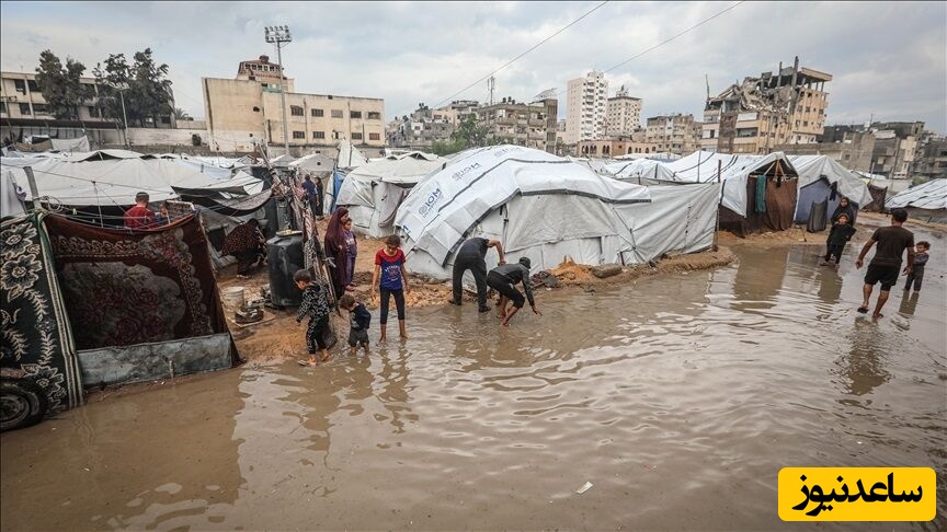 باران در غزه خیلی از چادرها رو به زیر اب برده جوریکه قابلیت استفاده ندارن‎+ویدیو