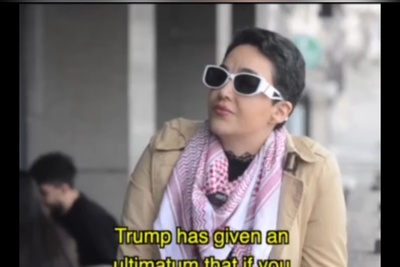 ببینید | حرف‌های شنیدنی یک‌خانم بی‌حجاب که چفیه مقاومت بر گردن دارد: با دست خالی نمی‌جنگیم، با های تکنولوژی با آمریکا می‌جنگیم