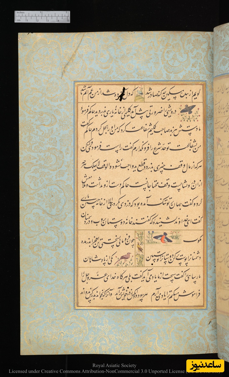 گلستان سعدی به خط محمدحسین کشمیری و نقاشی مانوهار داس نسخهٔ کتابخانهٔ دیجیتال دانشگاه کمبریج