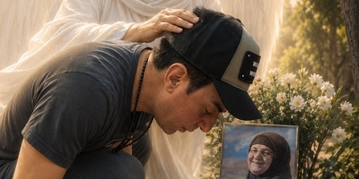 لحظه نصب سنگ مزار مادر عمو پورنگ با تصویری از پدر و مادرش؛ یادبودی متفاوت برای ننه‌نقلی
