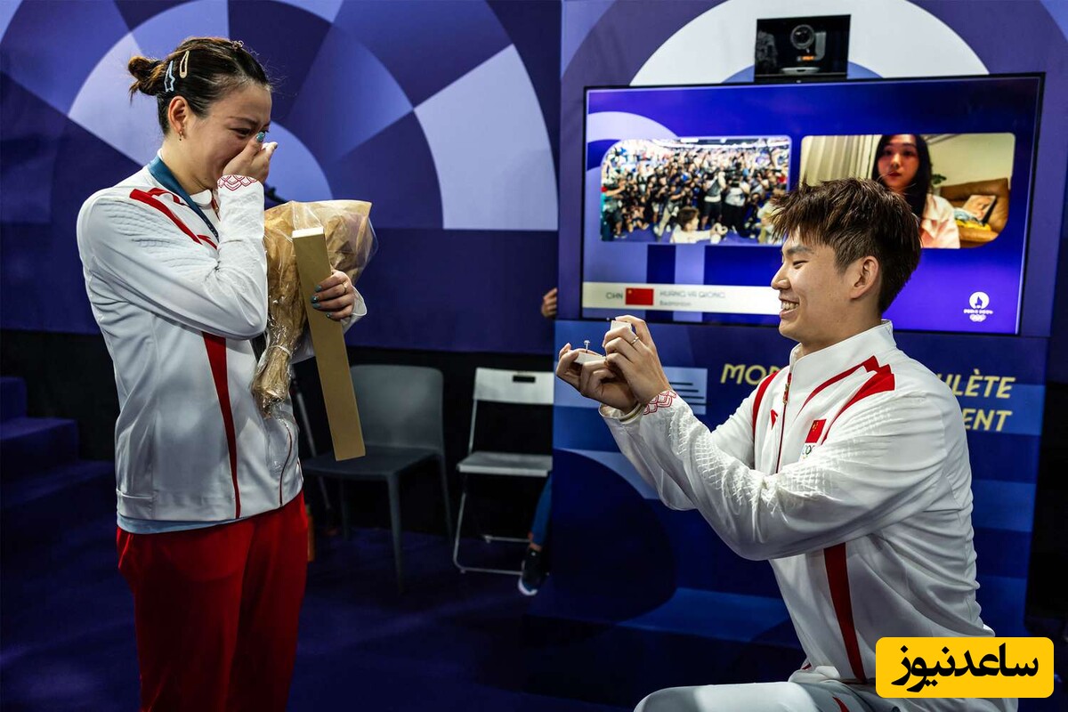 زیبایی ببینیم: خواستگاری ورزشکار چینی از عشقش بعد از قهرمانی در المپیک پاریس/ فقط اون لحظه که حاج خانم دسته گل رو می بینه +فیلم