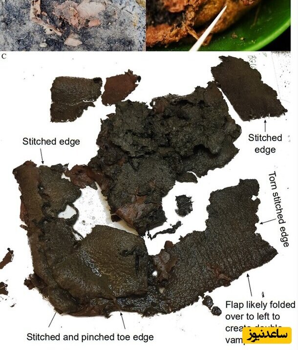 بقایای یک چرم دوخته شده با قدمت 6200 سال که محققان آن را یک کفش تشخیص داده‌اند