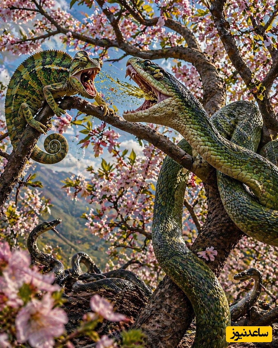 (ویدئو) ویژه علاقه‌مندان به مستند حیات وحش / تقابل نفس‌گیر در دل درخت؛ دوئل آفتاب‌پرست و مار بومسلنگ