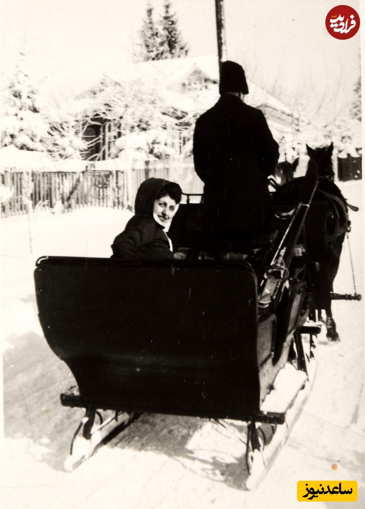 مریم فرمانفرماییان از نوادگان خاندان سلطنتی قاجار در حال سورتمه سواری در اروپا 