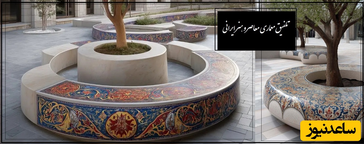 (عکس) تلفیق معماری معاصر و هنر ایرانی؛ نیمکتی از جنس خاطره؛ الهام‌گرفته از قالی‌هایی که قصه‌ی ایران را روایت می‌کنند