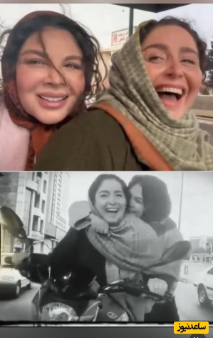 لحظاتی از موتورسواری خنده‌دار ژاله صامتی و شهره سلطانی؛ تصادف نکنن صلوات😁+ویدیو