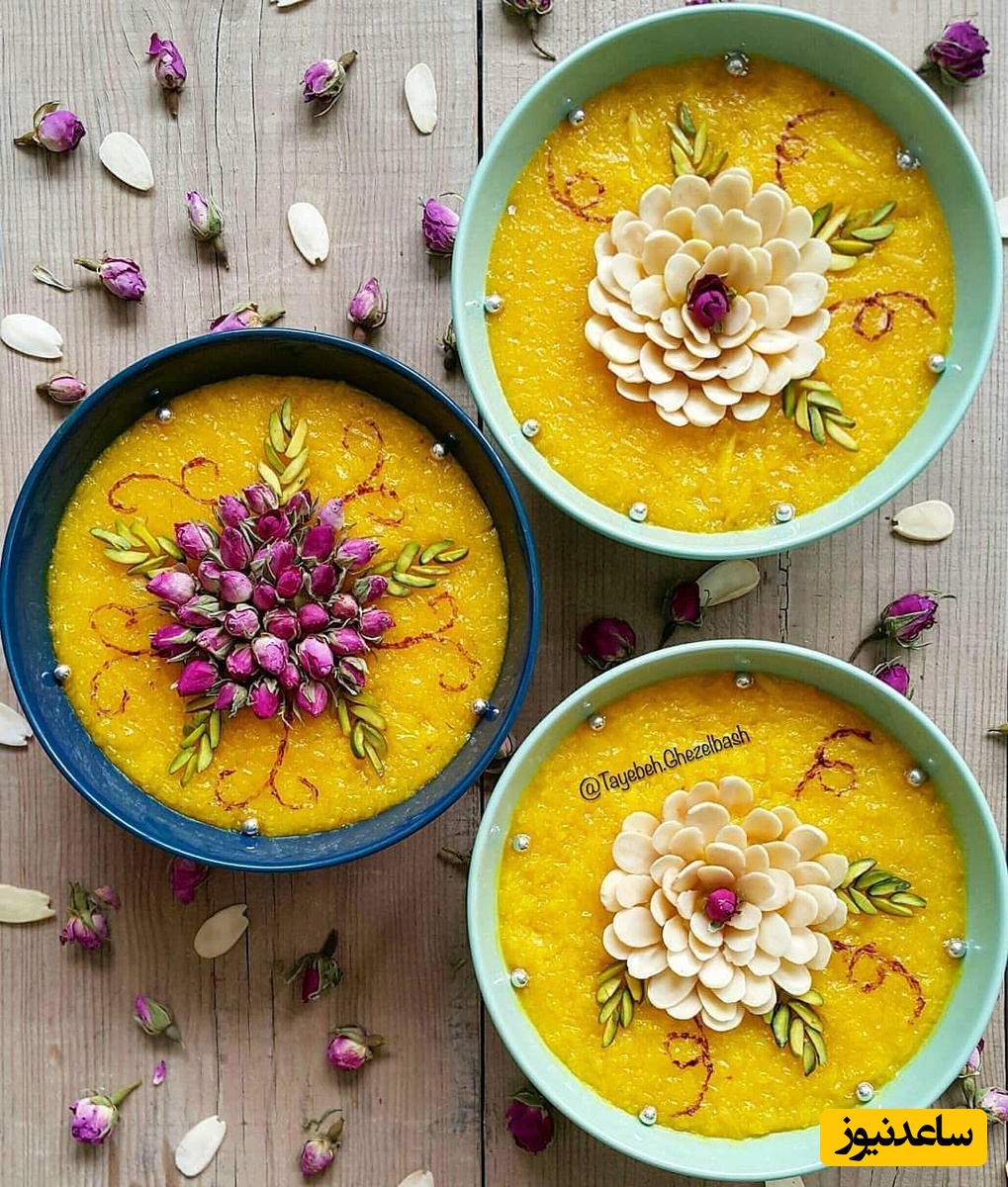 ایده‌های زیبای تزیین شله زرد ویژه نذری ماه محرم با دارچین، بادام و گل محمدی  + عکس