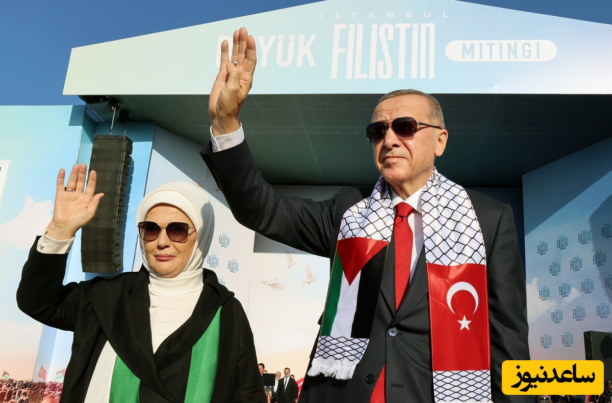 اردوغان به همراه همسرش در حمایش بزرگ حمایت از فلسطین