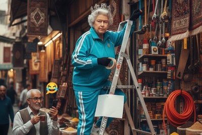 ابتکار خنده‌دار مغازه‌دار تهرانی در استفاده از ملکه الیزابت برای تبلیغ کسب و کارش+فیلم/ خلاقیتِ میلیونی با صفر ریال هزینه😂