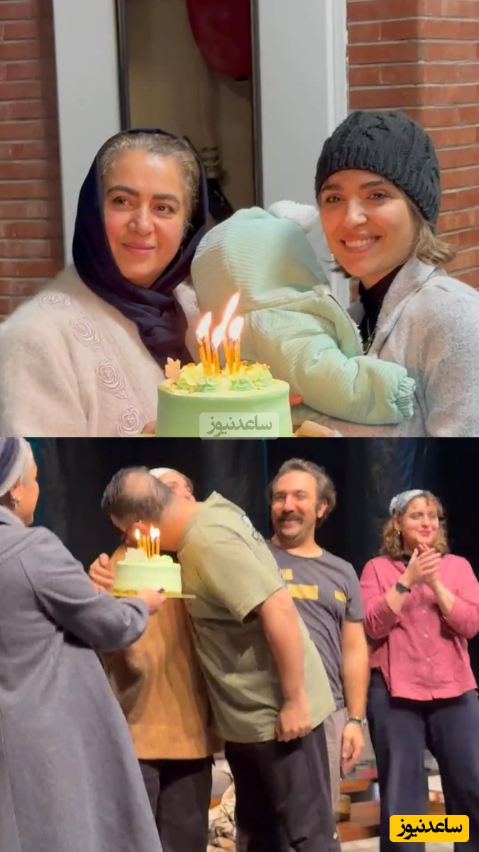 سورپرایز تولد مونا کرمی در پشت صحنه نمایش «باران اسیدی» با حضور مهسا طهماسبی، فاطیما بهارمست که به بوسه عاشقانه همسرش مزین شد/ خوشبختی یعنی همین❤+فیلم