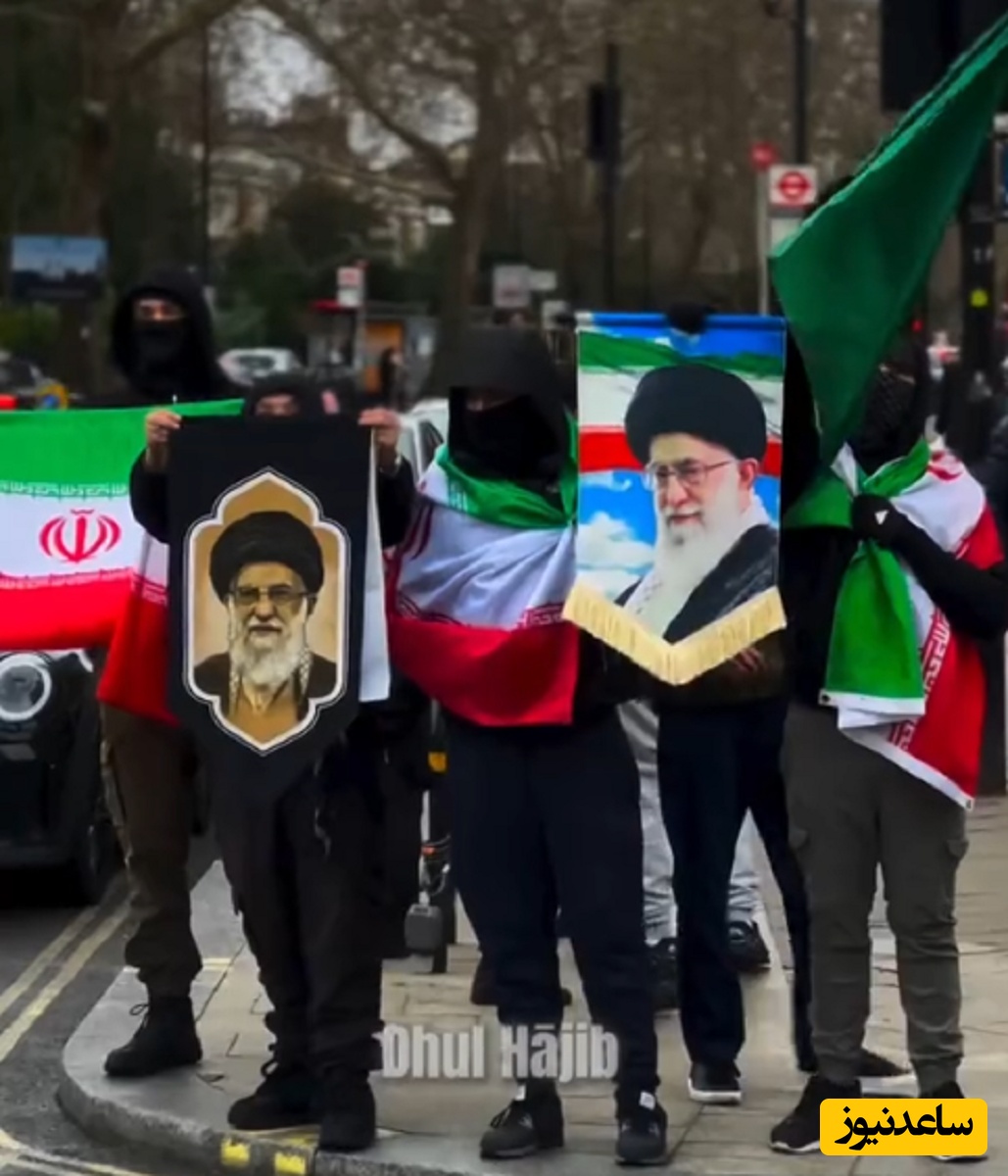 (فیلم) اهتزاز پرچم ایران و برافراشتن تصویر رهبر انقلاب در قلب انگلیس، لندن برای حمایت از مردم ایران