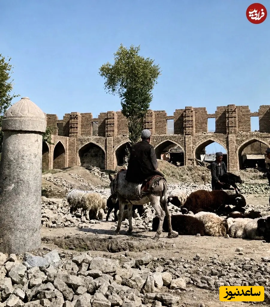 چوپان اصفهانی با گوسفندانش در گوشه‌ای از میدان نقش جهان