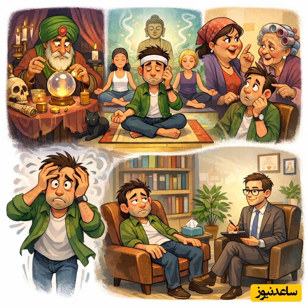 (ویدئو) طنز تلخ: اول دعانویس، بعد مدیتیشن، بعد عمه‌خانم... آخرسر تراپیست! 😂