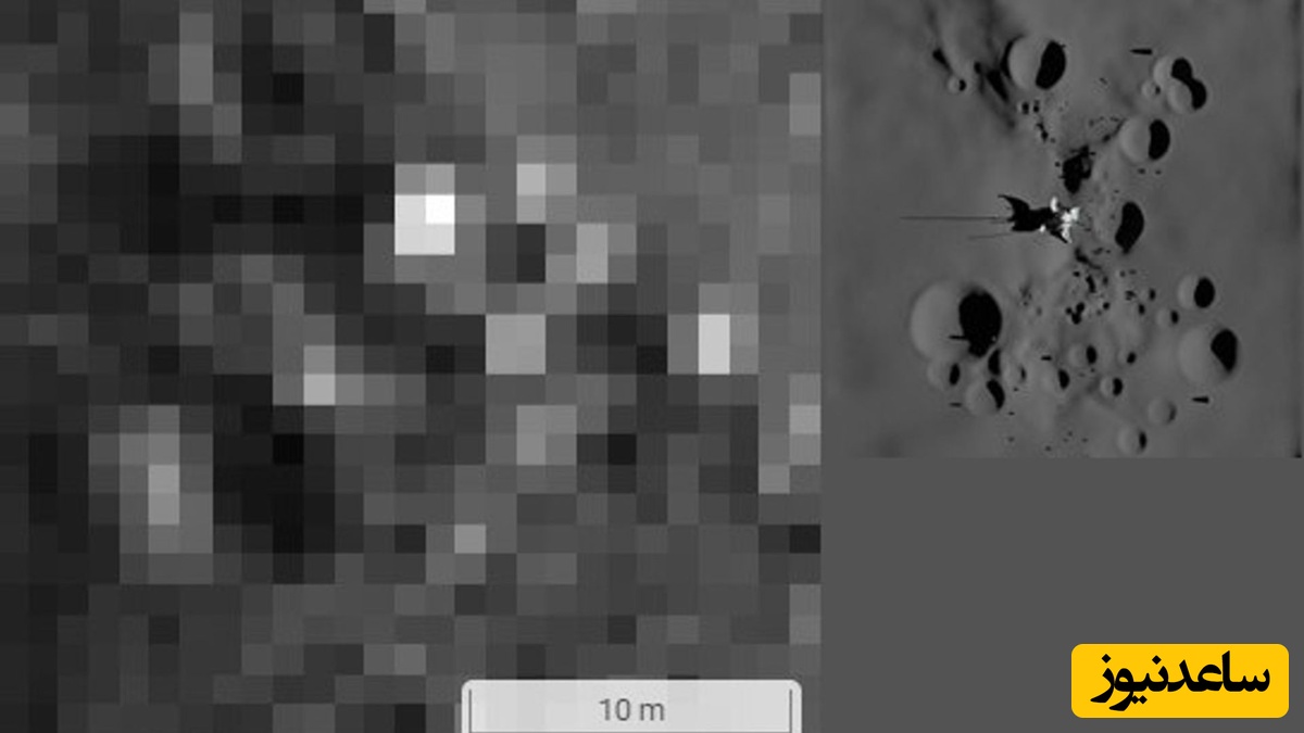 دادههای مدارگرد شناسایی ماه (چپ) و بازسازی سهبعدی از محل فرود لونا 9 (راست).عکاس: Andrey Larin/Vitaly Egorov / NASA/GSFC/Arizona State University/АН СССР