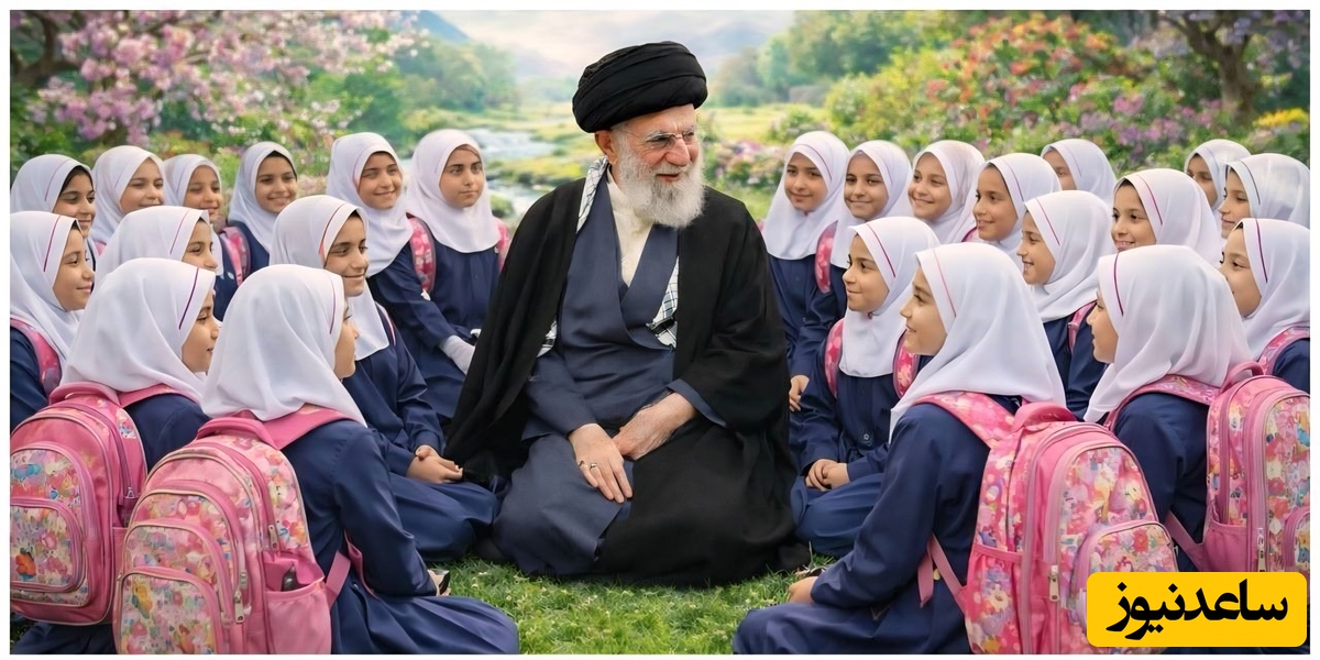 تصویری بهشتی از رهبر شهید انقلاب اسلامی در میان غنچه‌های نوشکفته باغ علم