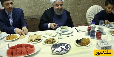افطاری ساده و صمیمی حسن روحانی با علی نصیریان و جمشید مشایخی+عکس/ خرما و سبزی و پنیر