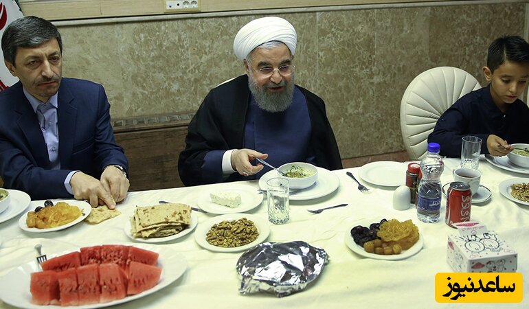 افطاری ساده و دلنشین حسن روحانی با علی نصیریان و جمشید مشایخی+عکس/ خرما و سبزی و پنیر