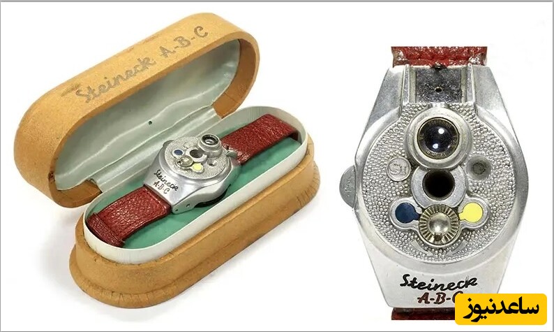 این دوربین ساعتی ABC که سال 1948 ساخته شده، دارای یک لنز در پشت بدنه ساعت است