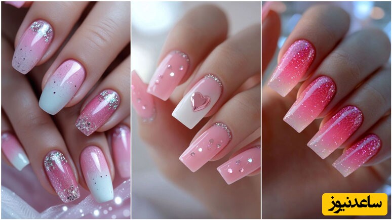 طرح ناخن صورتی اکلیلی 2025؛ درخششی خیره‌کننده برای هر مناسبت