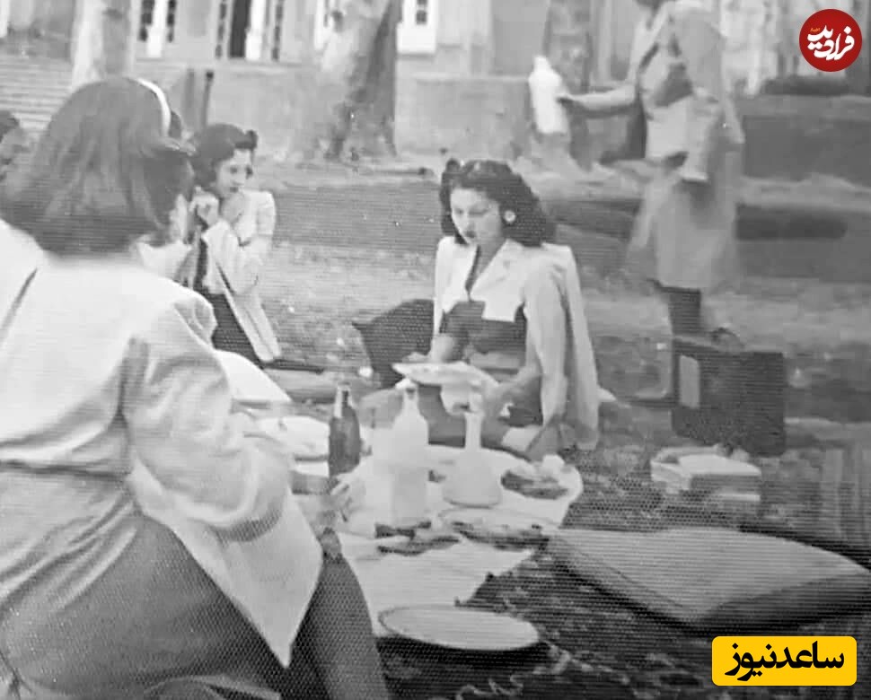 فوزیه فواد، شمس پهلوی و دیگر اعضای خانواده پهلوی در حال تفرج در محوطه سعدآباد و در دهه 20 هجری شمسی 