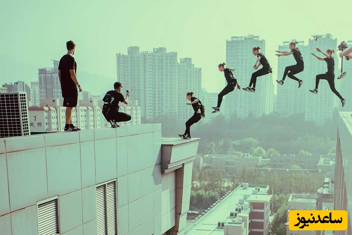 فیلمی از حرکات خطرناک پارکور باز بر روی جرثقیل