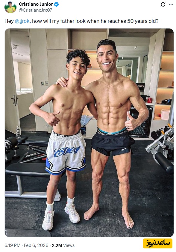 توییت کریستیانو جونیور: هی گروک، پدرم وقتی 50 ساله بشه چطور می شه؟