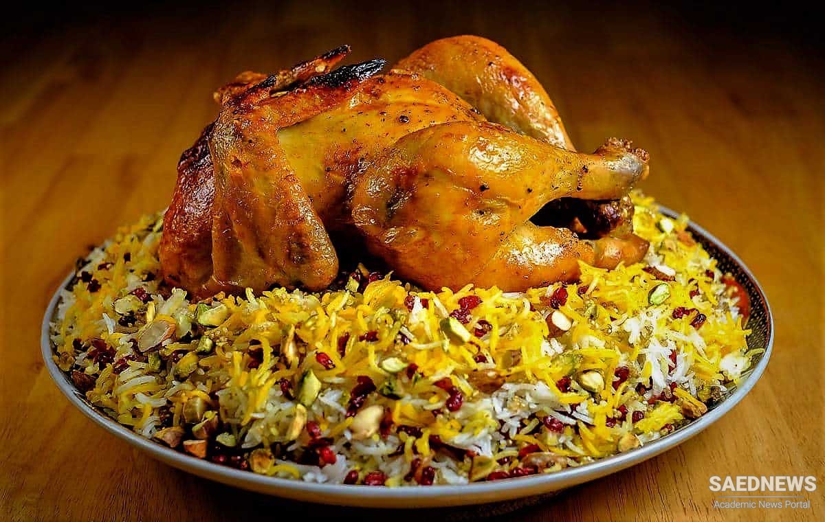 ईरानी मुख्य पाठ्यक्रम: ज़ेरेश्क पुलाओ मुर्ग के साथ  (केसर दारुहल्दी चावल के साथ पोसिन)