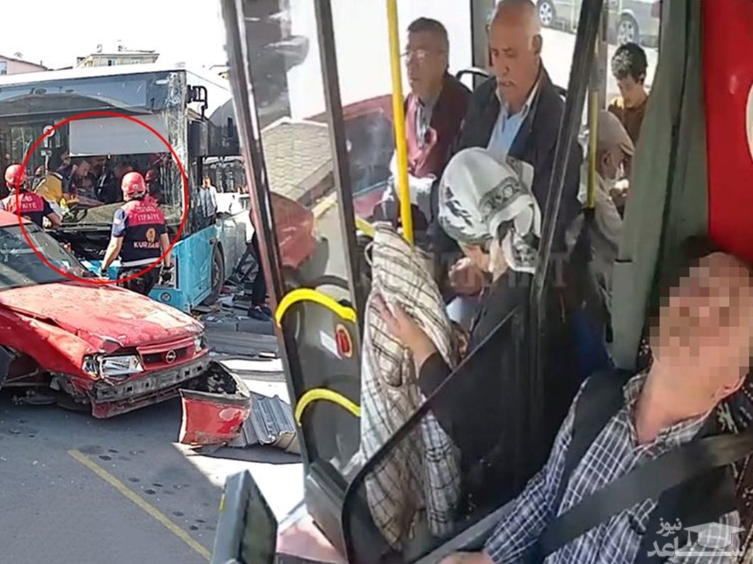 (فیلم) لحظه وحشتناک حمله قلبی راننده اتوبوس در حین رانندگی وسط شهر؛ ورود به فروشگاه و تصادف شدید