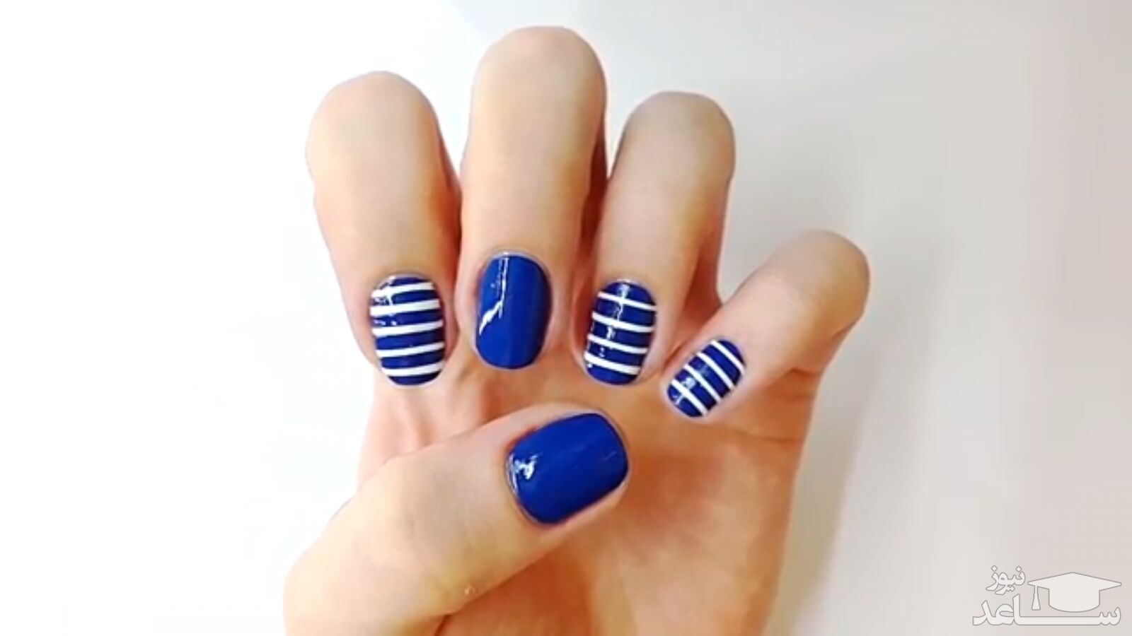 آموزش طراحی راه راه ناخن ویژه افراد مبتدی با لاک آبی