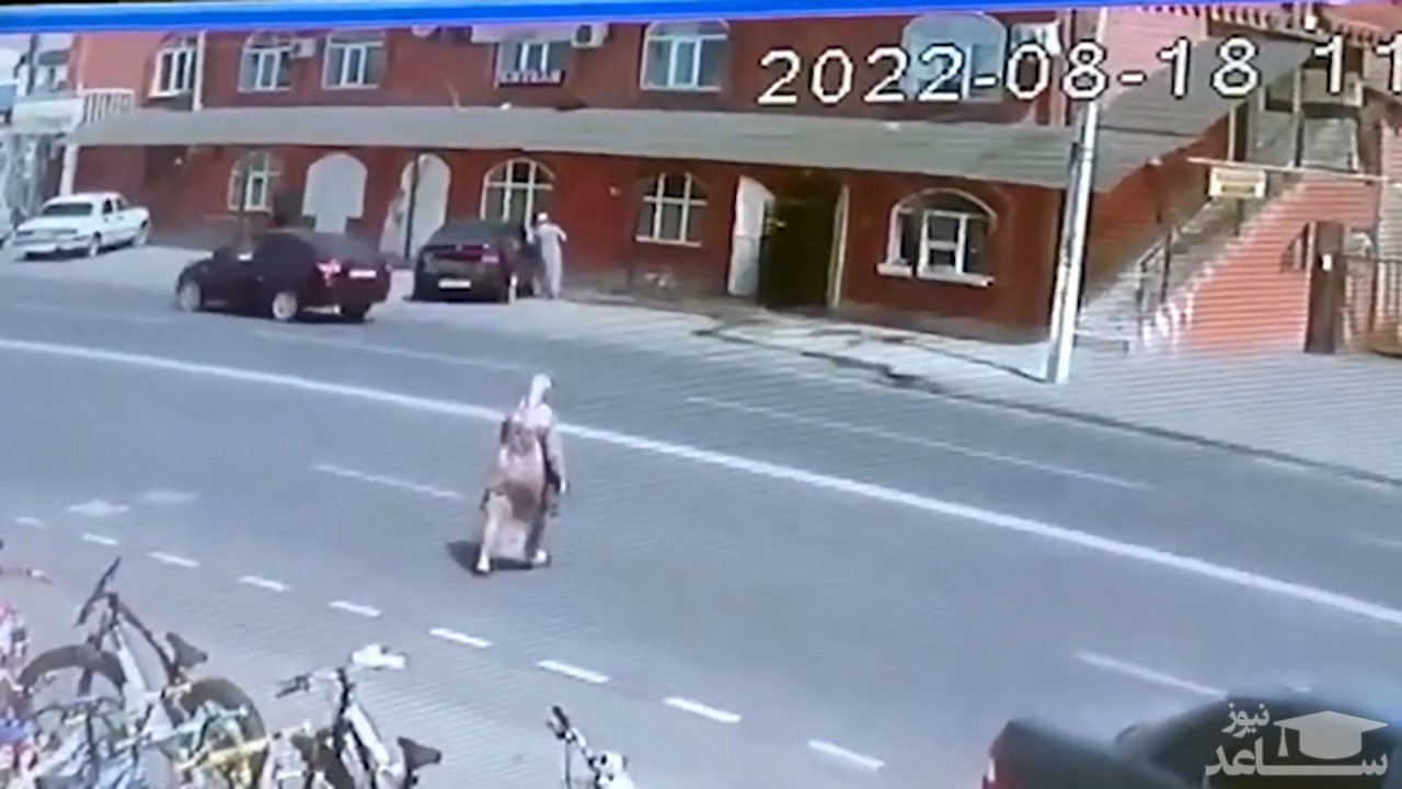 (فیلم) تصادف یک زن هنگام عبور از خیابان