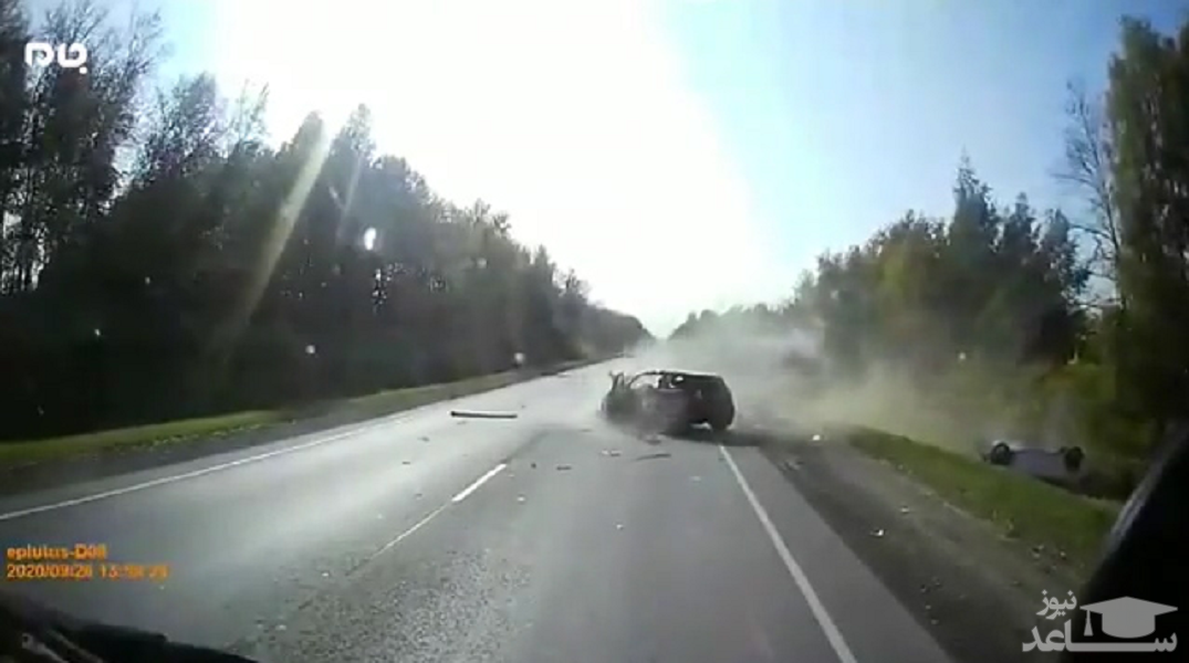 (فیلم) شاخ به شاخ شدن وحشتناک دو خودرو 