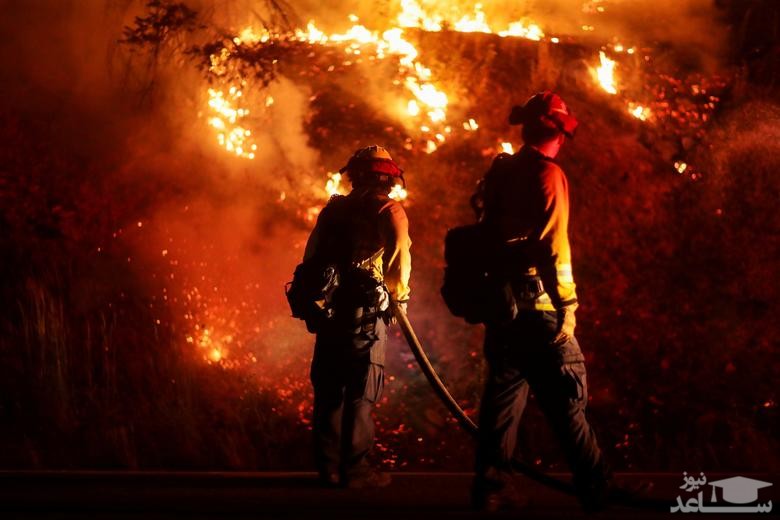 تلاش آتش نشانان برای فرونشاندن آتش سوزی جنگلی در ایالت کالیفرنیا آمریکا/ رویترز