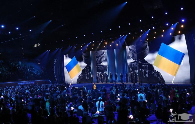 سخنرانی "ولودیمیر زلنسکی" رییس جمهوری اوکراین خطاب به شرکت کنندگان در شصت و چهارمین مراسم سالانه جوایز موسیقیایی "گرَمی" آمریکا/ رویترز