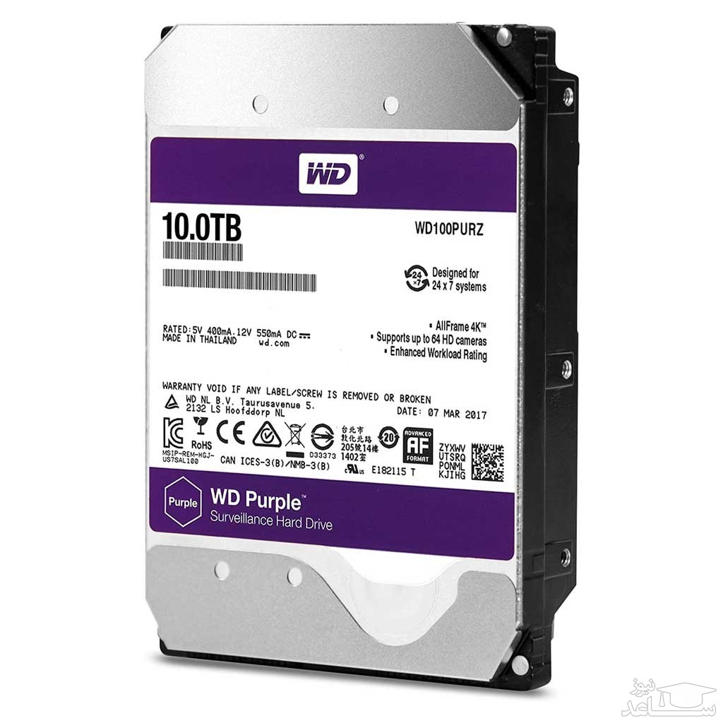 هارد دیسک اینترنال وسترن دیجیتال سری Purple WD101PURX با ظرفیت 10 ترابایت