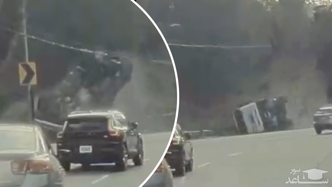(فیلم) تصادف وحشتناک و معلق زدن یک کامیون در جاده
