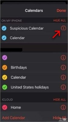 گزینه Subscribed Calendars