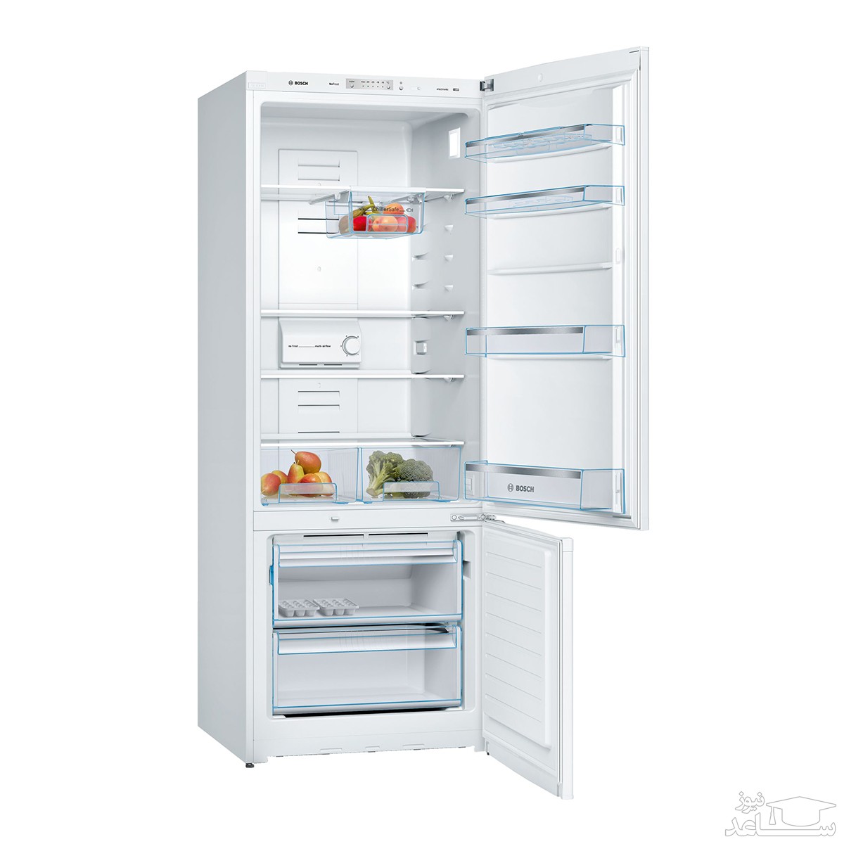 فضای داخلی یخچال فریزر پایین بوش مدلKGN57NW204