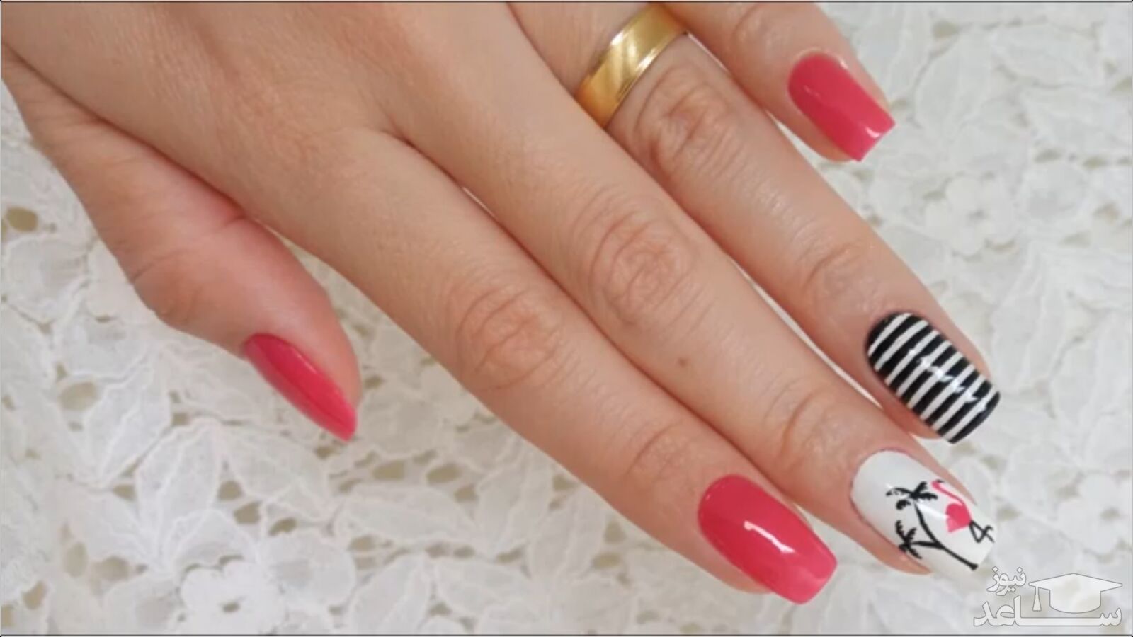 ویدیوی آموزشی دیزاین ناخن با طرح فلامینگو