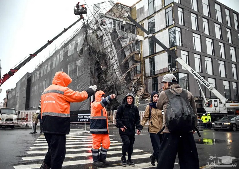 ریزش بخش هایی از یک ساختمان در جریان توفان در شهر مسکو/ خبرگزاری فرانسه