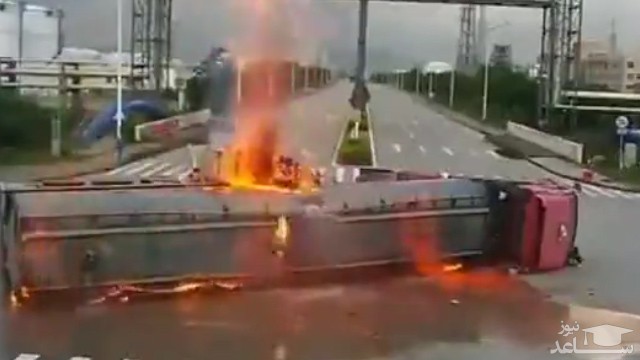 (فیلم) برخورد وحشتناک کامیون با تریلر حمل سوخت 