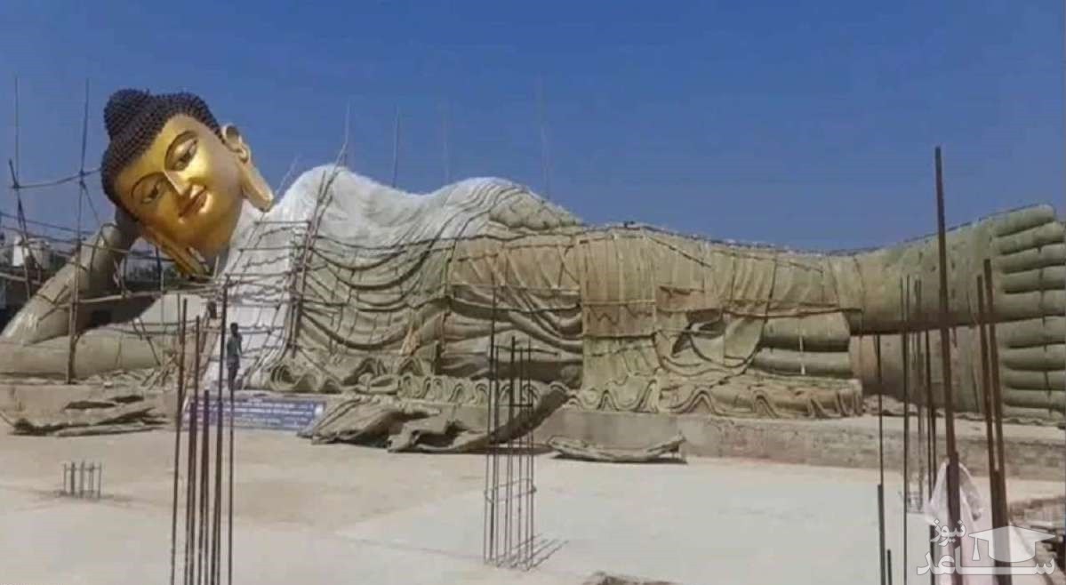(فیلم) ساخت مجسمه بودای خوابیده در حال اتمام