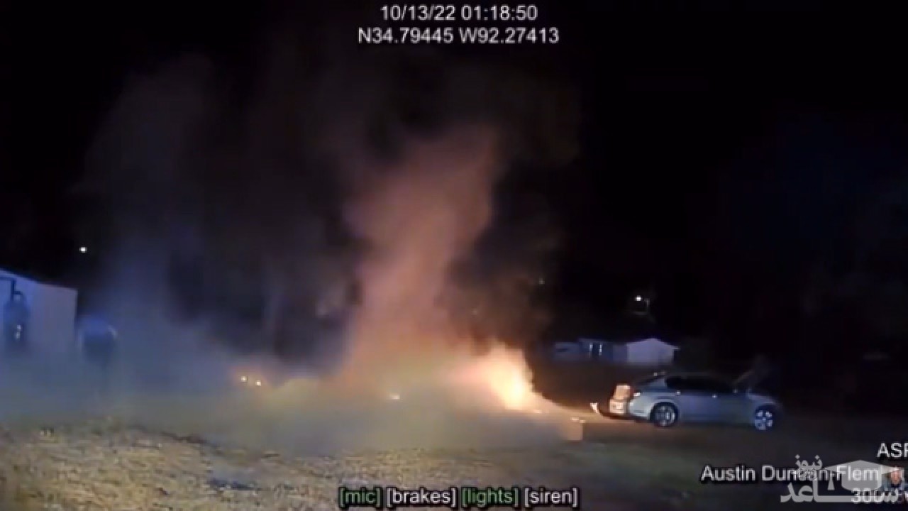 (فیلم) آتش گرفتن موتورسوار هنگام فرار از دست پلیس
