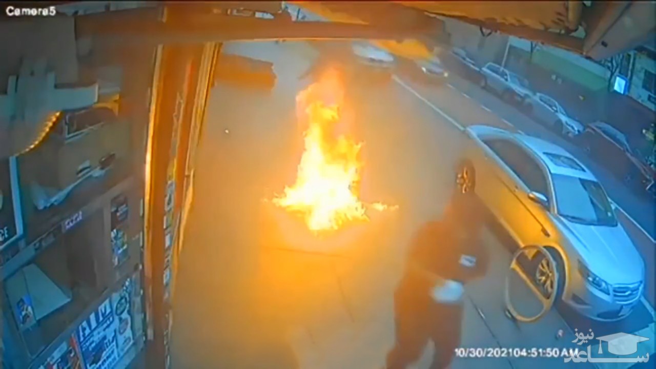 (فیلم) به آتش کشیدن فروشگاه توسط جوان آمریکایی 