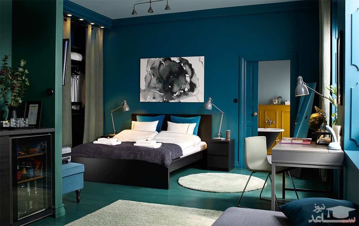 رنگ ابی در اتاق خواب مدرن