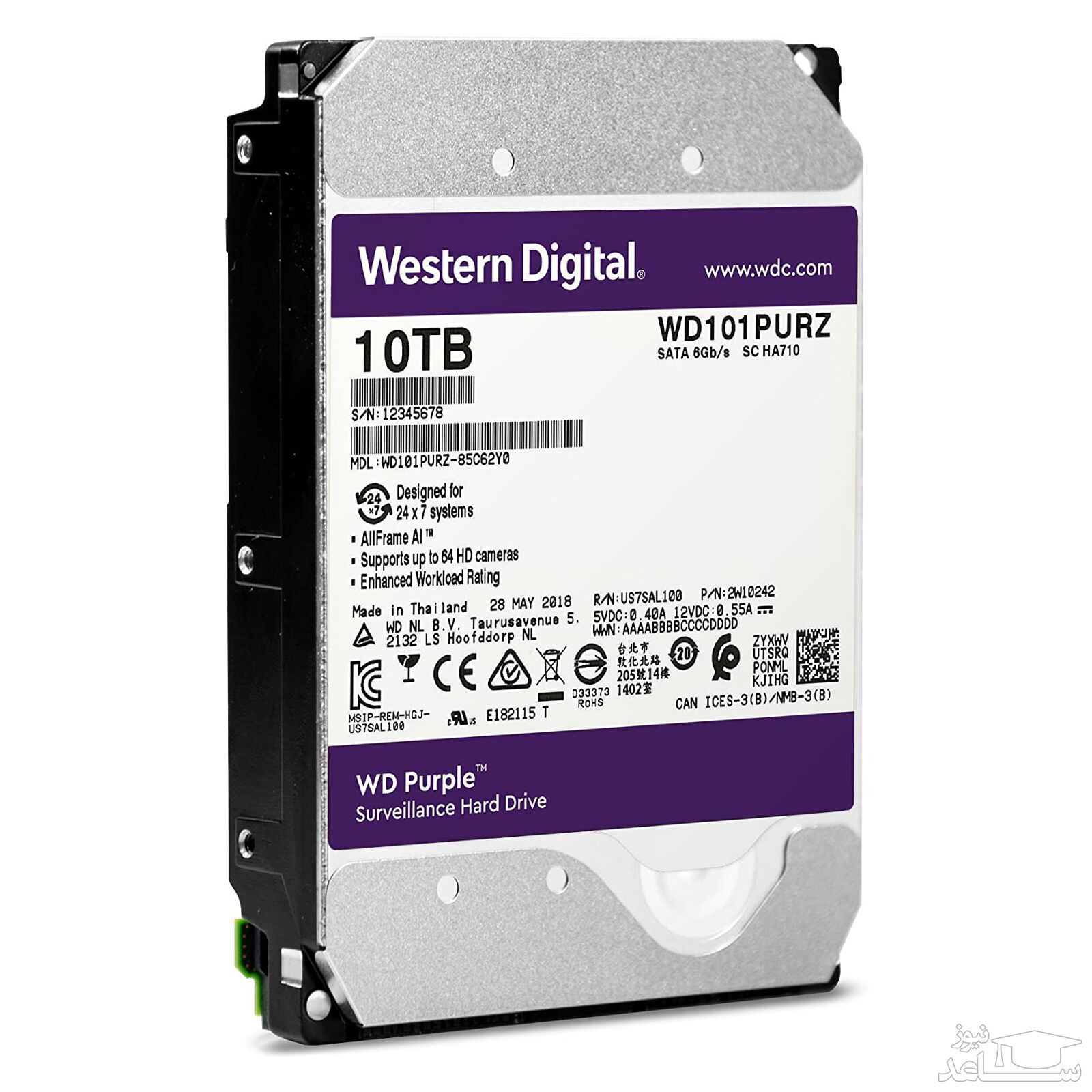 هارددیسک اینترنال وسترن دیجیتال مدل Purple WD100PURZ ظرفیت 10 ترابایت
