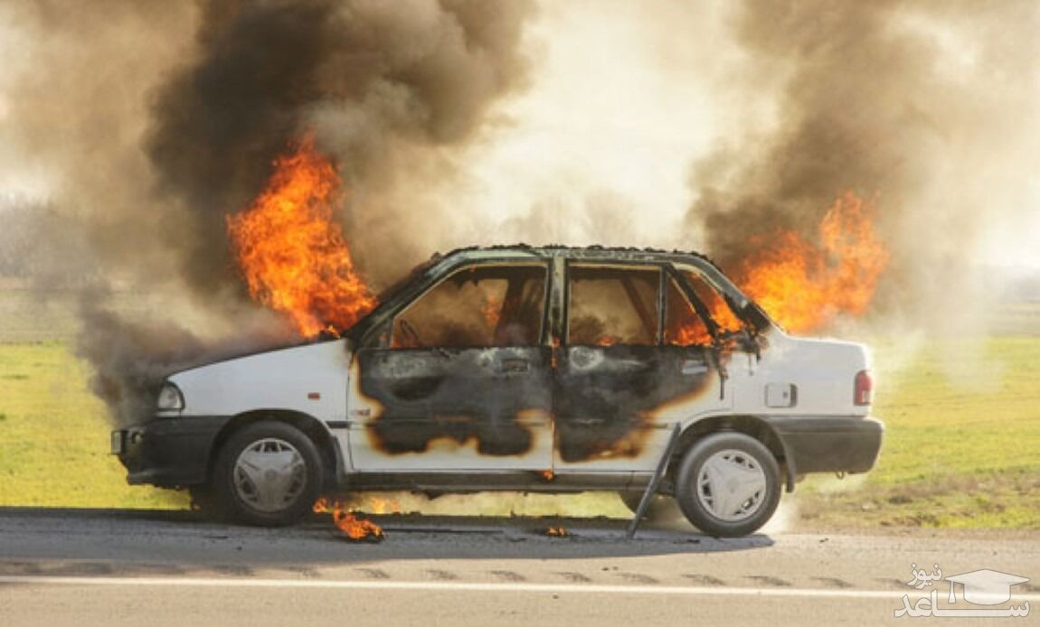آتش‌سوزی یک پراید و رفتار متفاوت راننده BMW