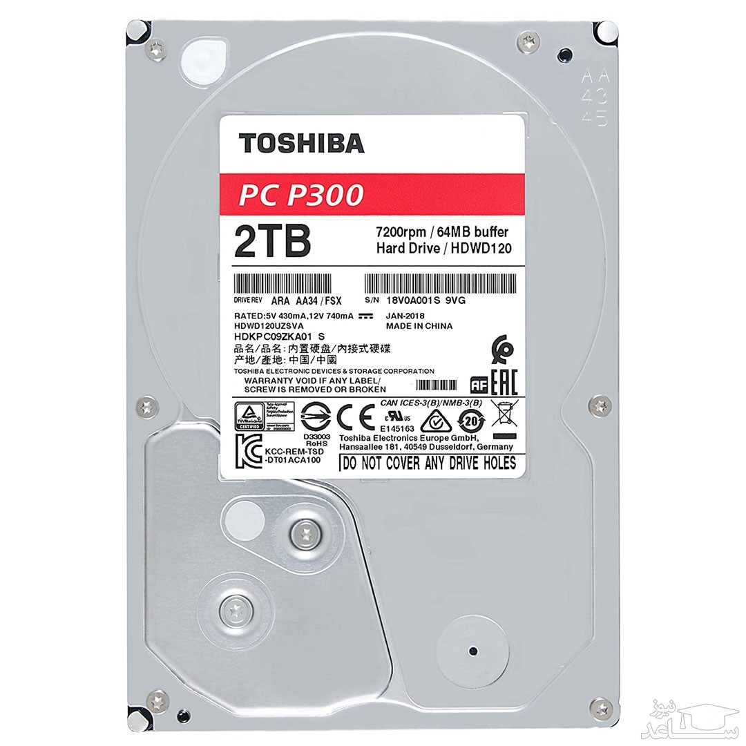هارد دیسک اینترنال توشیبا مدل P300 HDWD120UZSVA ظرفیت 2 ترابایت