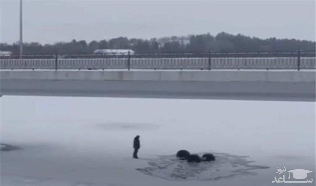 (فیلم) سقوط موتور غول پیکر در دریاچه یخ زده