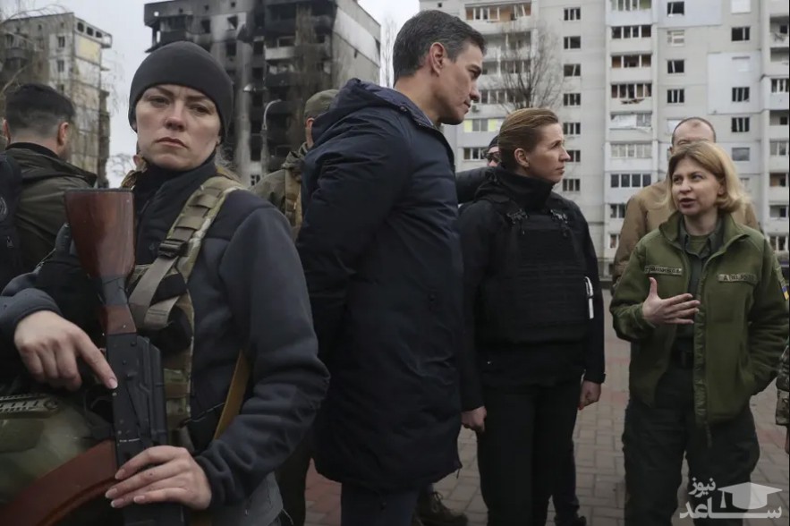 بازدید نخست وزیران اسپانیا و دانمارک از شهر جنگ زده " بورودیانکا" اوکراین/EPA
